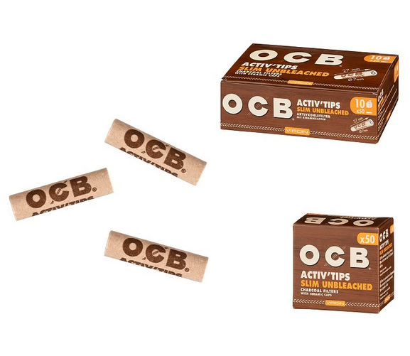 10x OCB Activ'Tips unbleached Slim 7mm, Packung á 50 Filter - McVapes