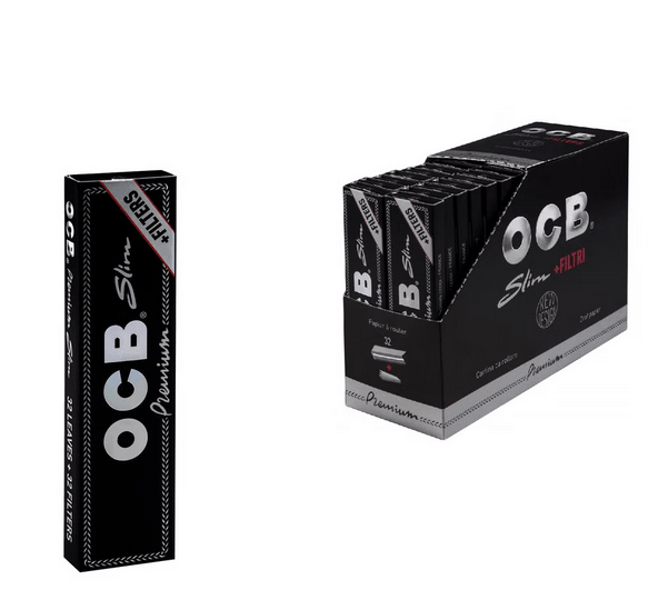 32x OCB Premium Slim + Tips, schwarz, 32 Blatt - McVapes