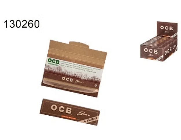 32x OCB unbl Slim Virgin + Tips, braun, 32 Blatt - McVapes