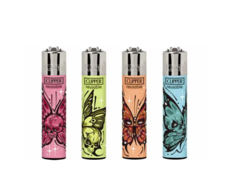48x Clipper Reibrad Butterfly-Skull nachfüllbar