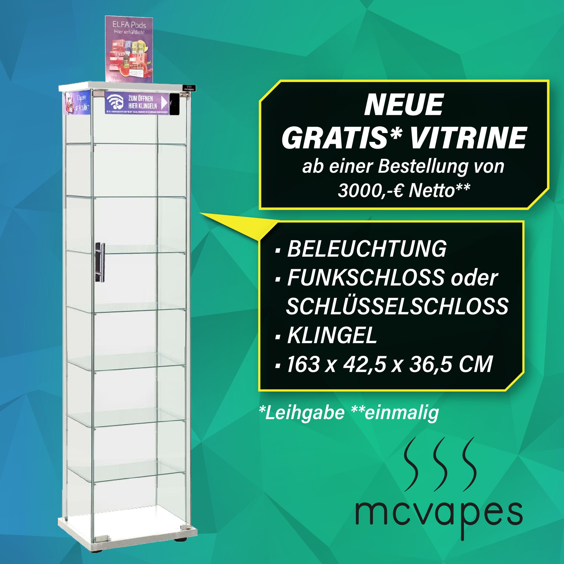 Exklusive McVapes Vitrine V2 – Leihweise (aufgebaut)