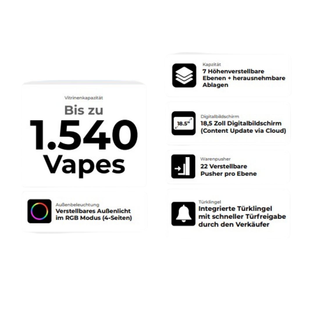 McVapesPro Premium Verkaufsvitrine 160cm (Leihweise)