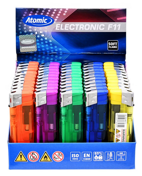 50x Atomic Elektronik Feuerzeug F11 Softflamme