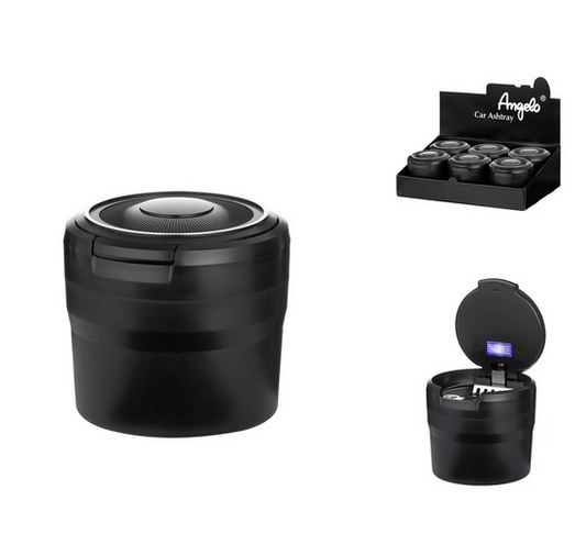 6x Angelo Autoaschenbecher, Kunststoff schwarz mit LED
