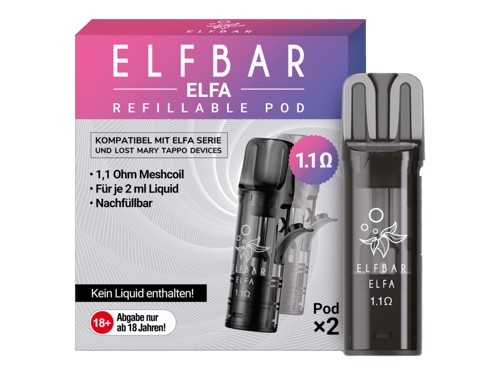 ELFA Refillable Pods 1,1 Ohm(2 Stück pro Packung) - Mehrweg Pod System - 10 Packungen (leere wiederbefüllbare Pods) - McVapes