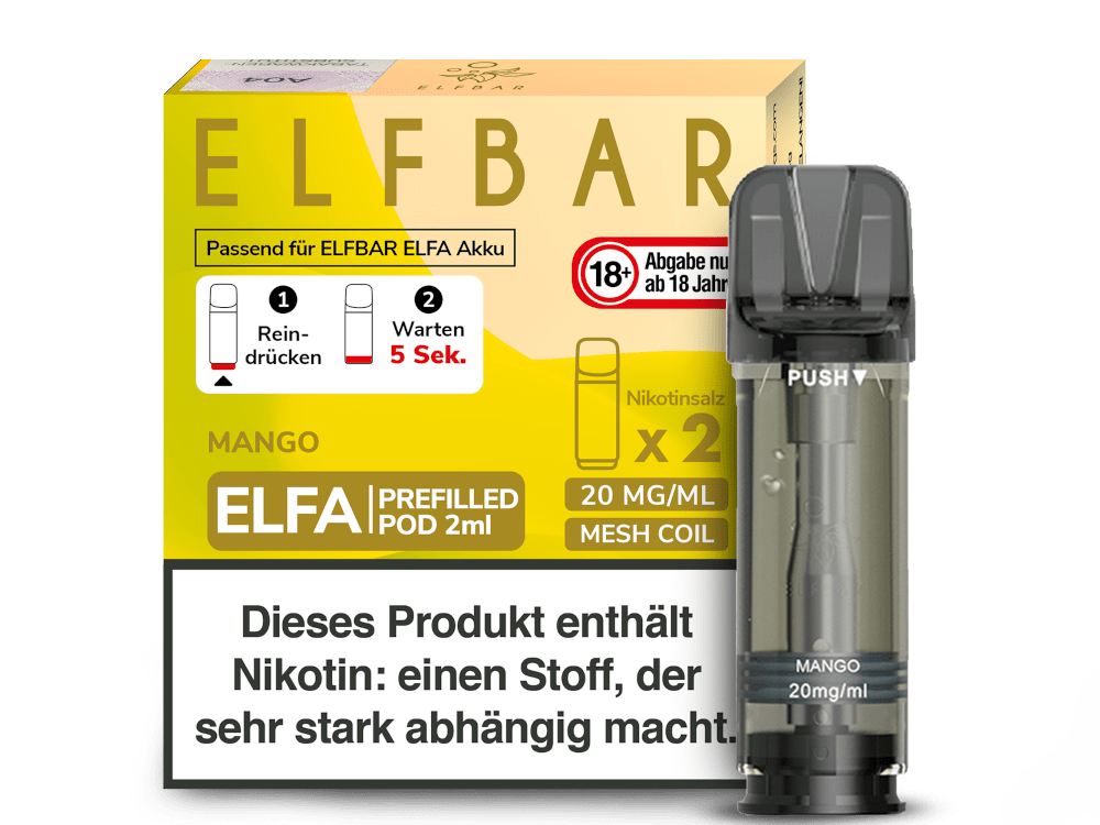 Elfbar ELFA Pods - 2% Nikotin (2 Stk. pro Packung) - Mehrweg Pod System / 10 Packungen - McVapes
