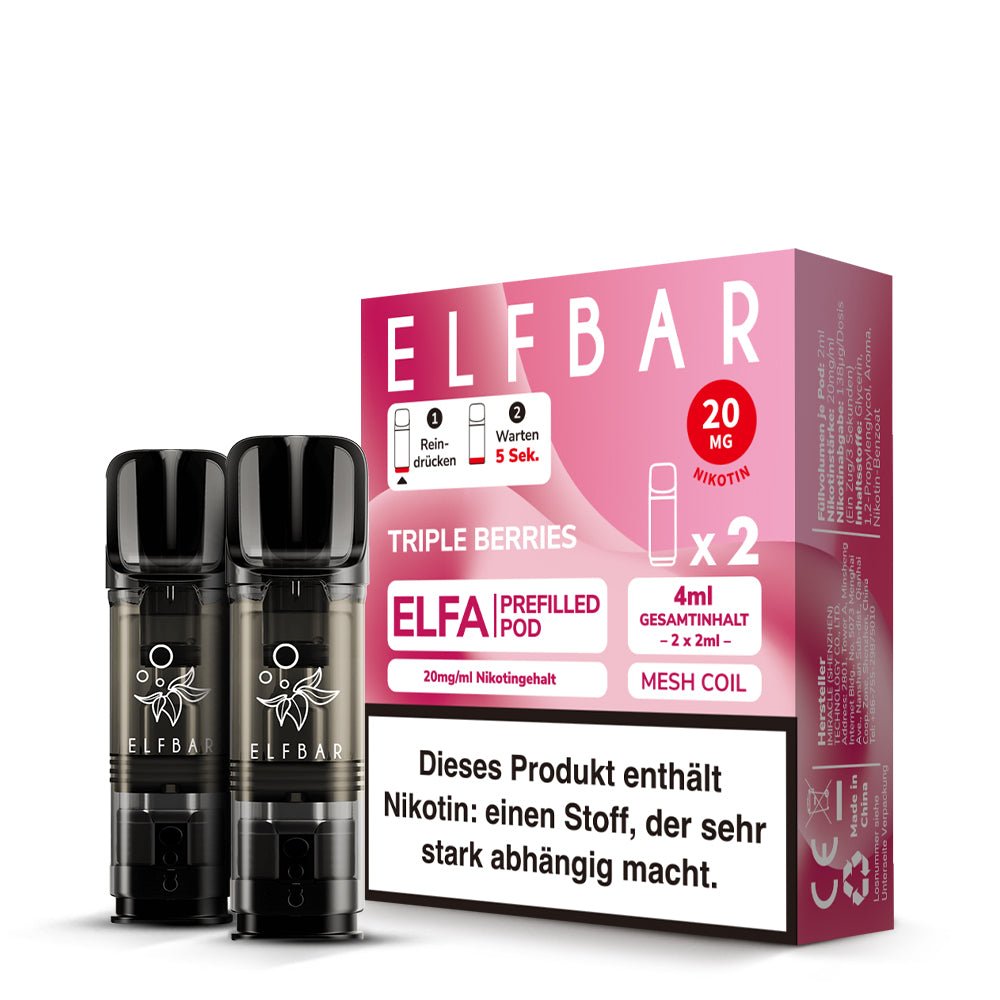 Elfbar ELFA Pods - 2% Nikotin (2 Stk. pro Packung) - Mehrweg Pod System / 10 Packungen - McVapes