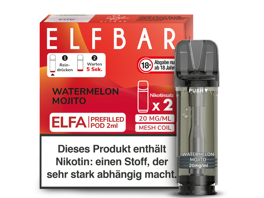 Elfbar ELFA Pods - 2% Nikotin (2 Stk. pro Packung) - Mehrweg Pod System / 10 Packungen - McVapes