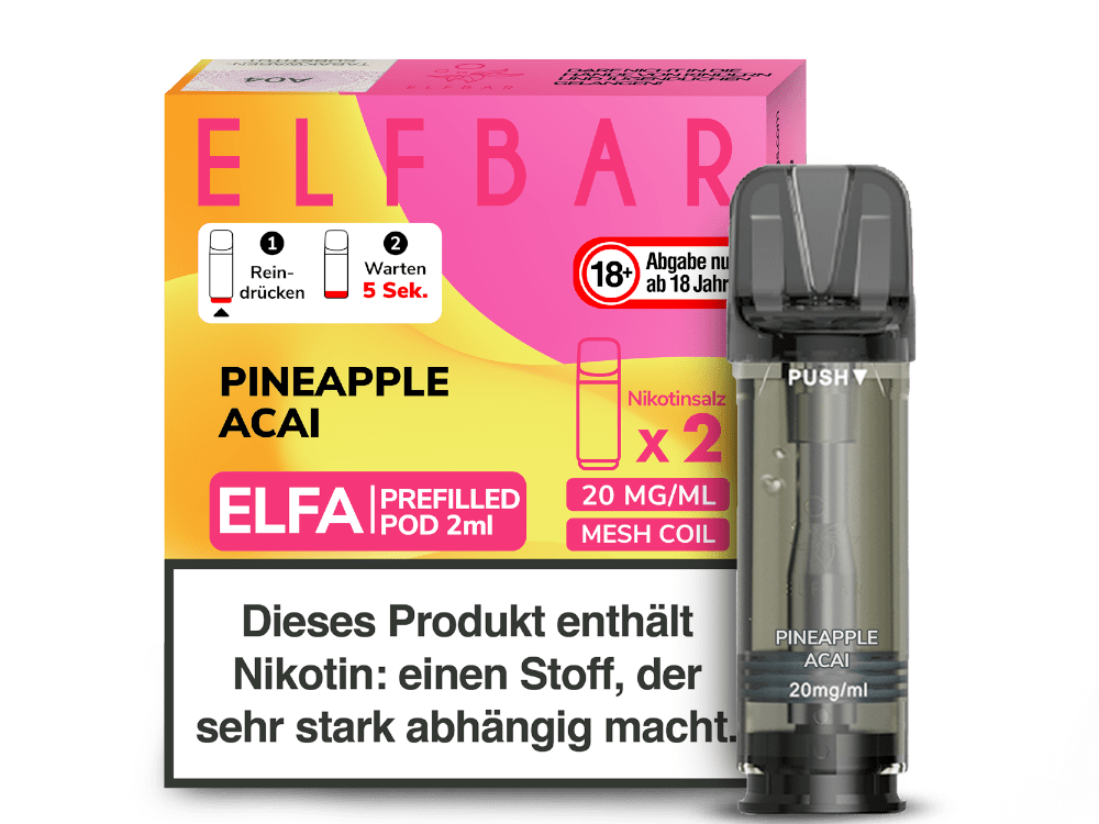 Elfbar ELFA Pods - 2% Nikotin (2 Stk. pro Packung) - Mehrweg Pod System / 10 Packungen - McVapes