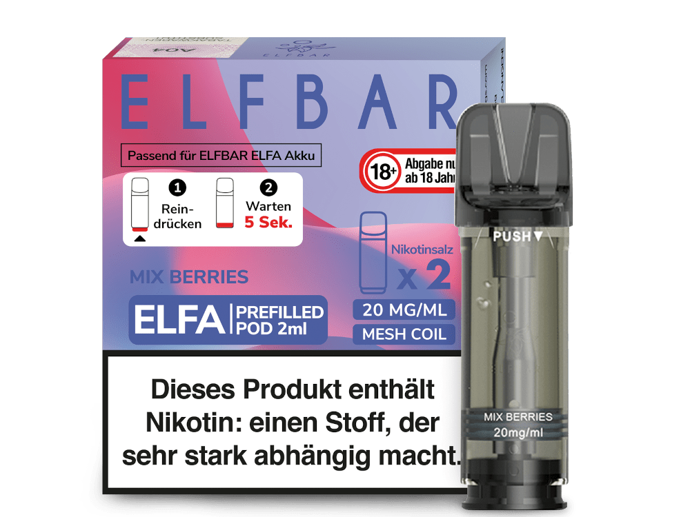 Elfbar ELFA Pods - 2% Nikotin (2 Stk. pro Packung) - Mehrweg Pod System / 10 Packungen - McVapes