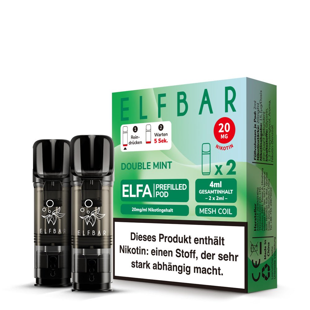 Elfbar ELFA Pods - 2% Nikotin (2 Stk. pro Packung) - Mehrweg Pod System / 10 Packungen - McVapes
