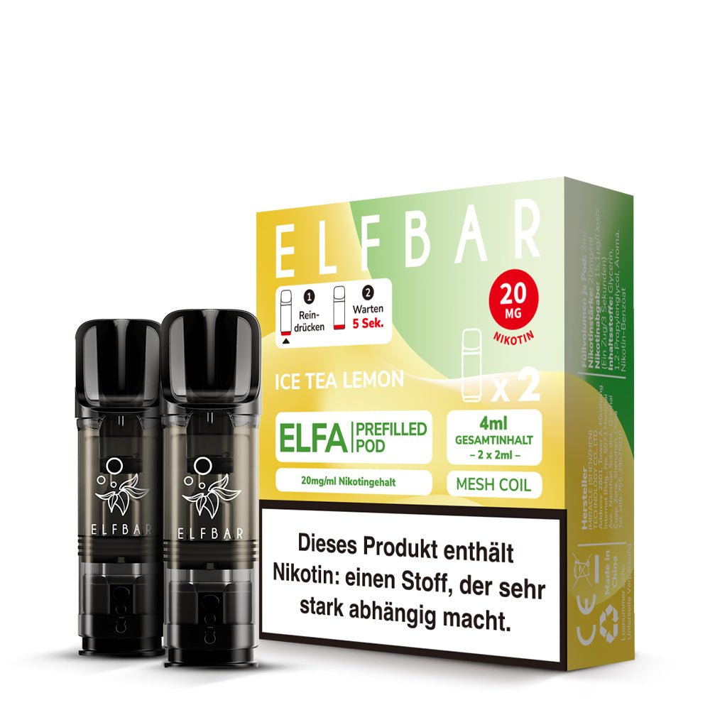 Elfbar ELFA Pods - 2% Nikotin (2 Stk. pro Packung) - Mehrweg Pod System / 10 Packungen - McVapes