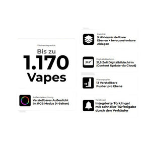 McVapesCOMPACT Premium Verkaufsvitrine 195 cm (Leihweise) - McVapes