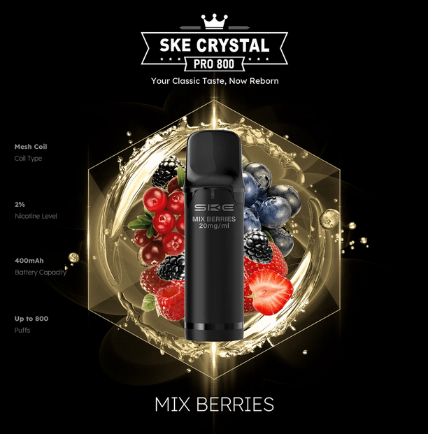 SKE Crystal Pro 800 - 2% Nikotin (2 Stk. pro Packung) - Mehrweg Pod System / 10 Stück - McVapes